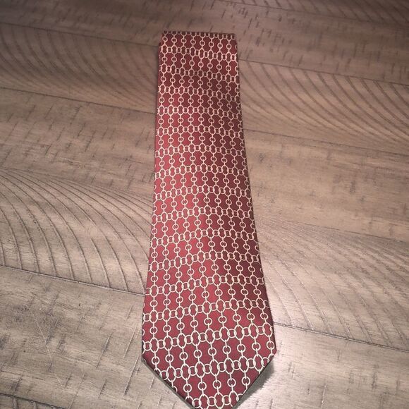 Vintage St Loren Silk Gold Chainlink Print Tie. Made in Italy 🇮🇹 WOW in Red! - Picture 1 of 10